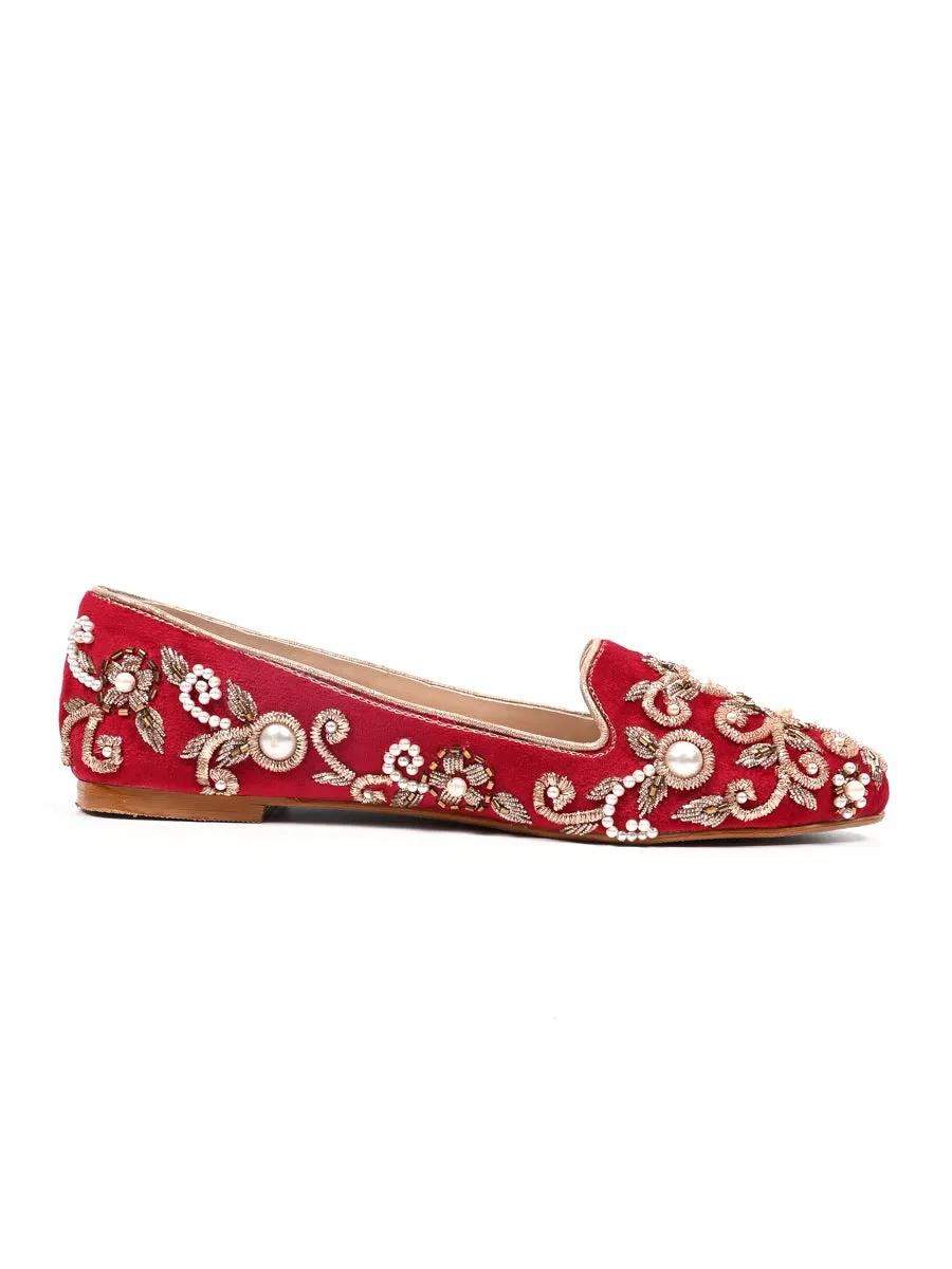 Red Hand Crafted Fancy & Comfortable Pumps For Women's