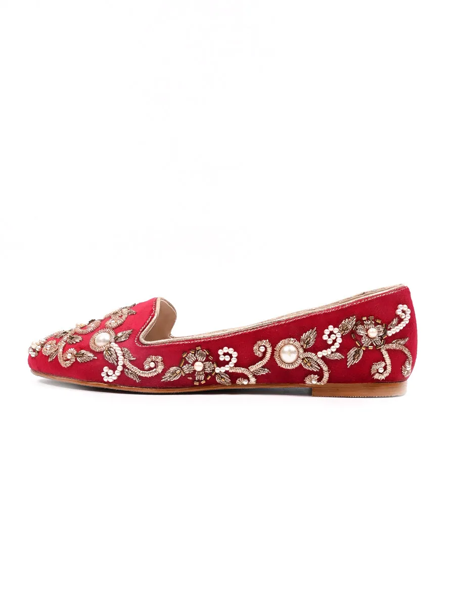 Red Hand Crafted Fancy & Comfortable Pumps For Women's