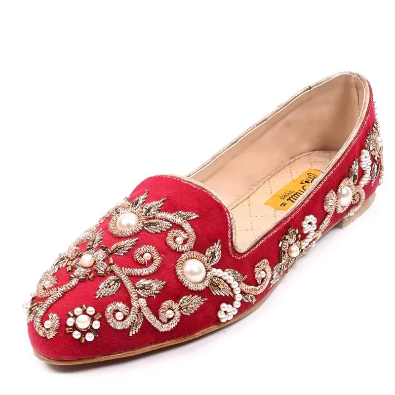 Red Hand Crafted Fancy & Comfortable Pumps For Women's
