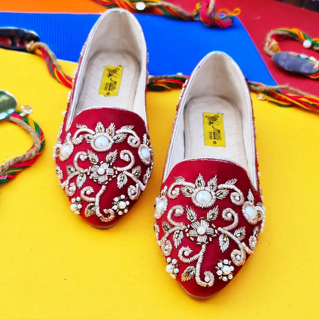 Red Hand Crafted Fancy & Comfortable Pumps For Women's