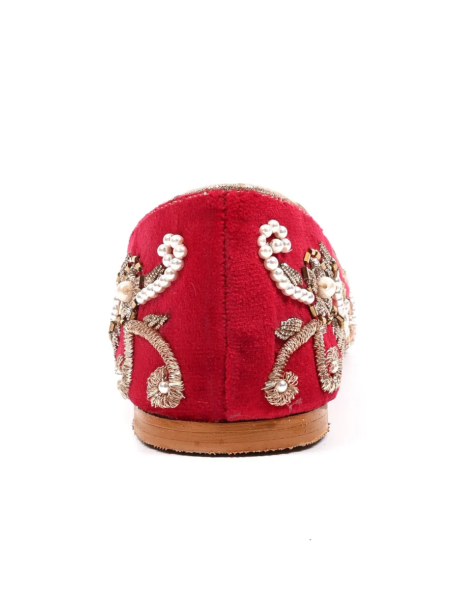 Red Hand Crafted Fancy & Comfortable Pumps For Women's