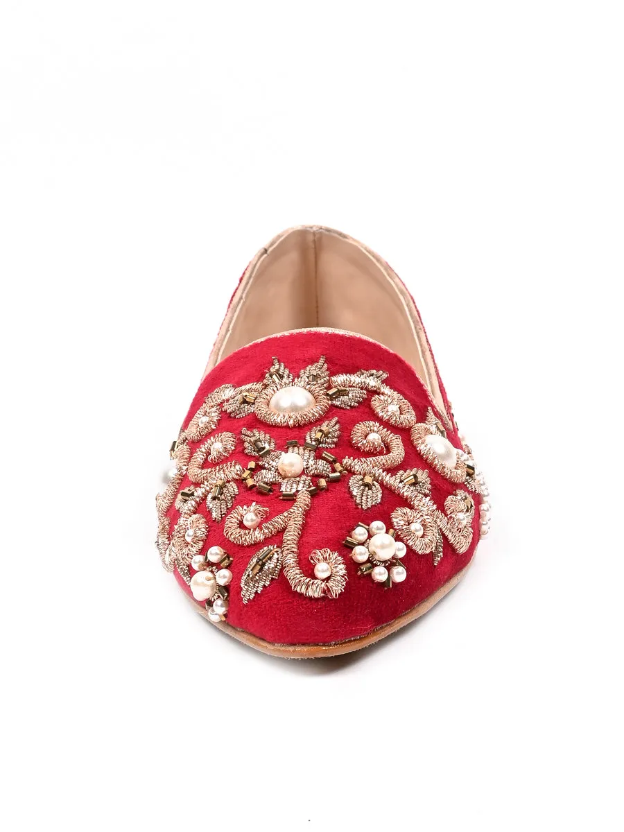 Red Hand Crafted Fancy & Comfortable Pumps For Women's