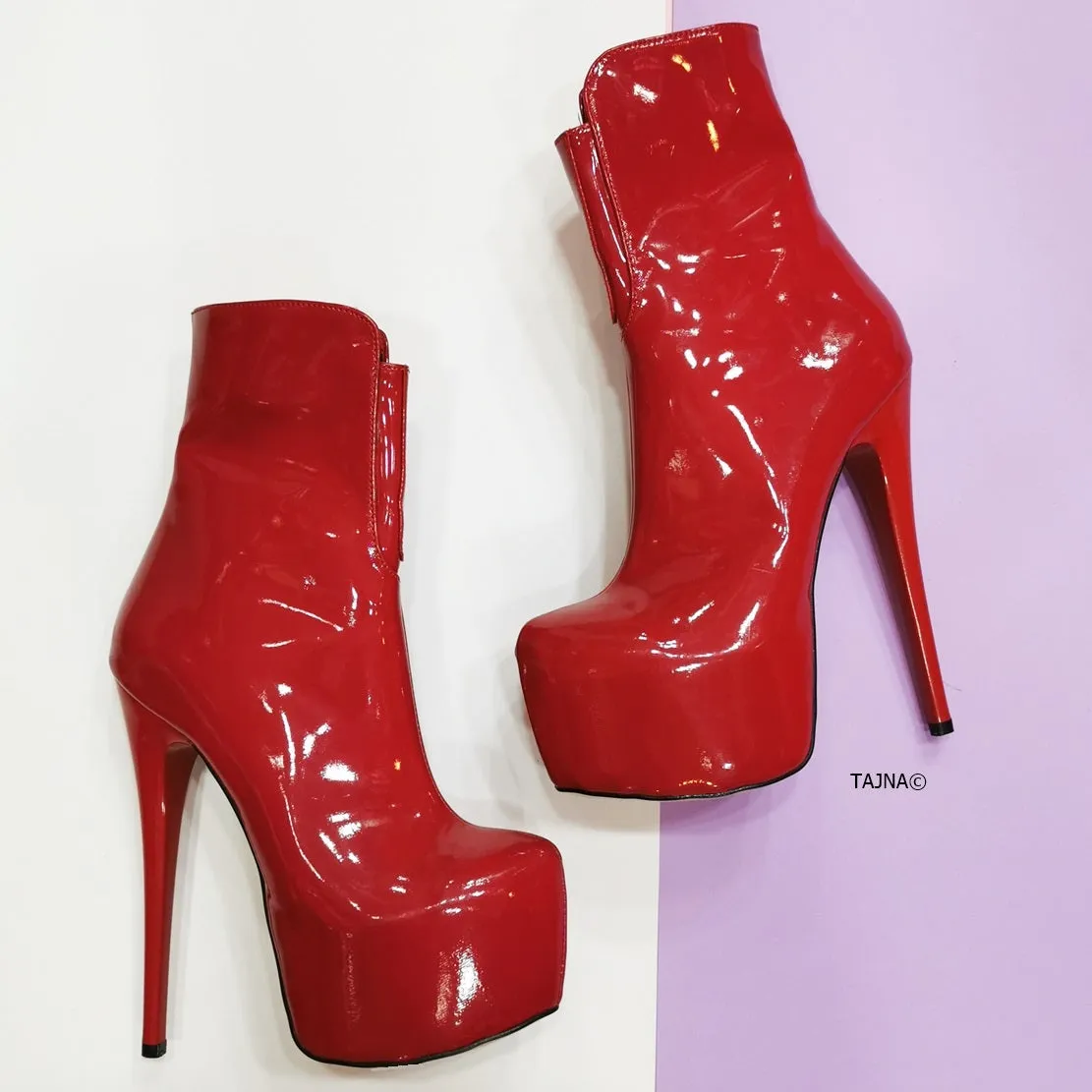 Red Patent Ankle Platform Boots