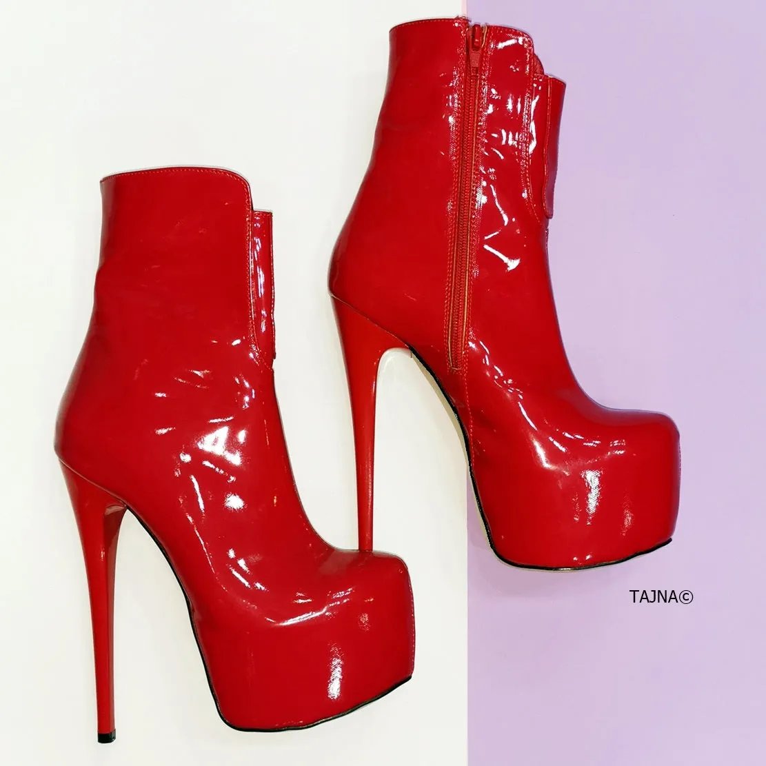 Red Patent Ankle Platform Boots