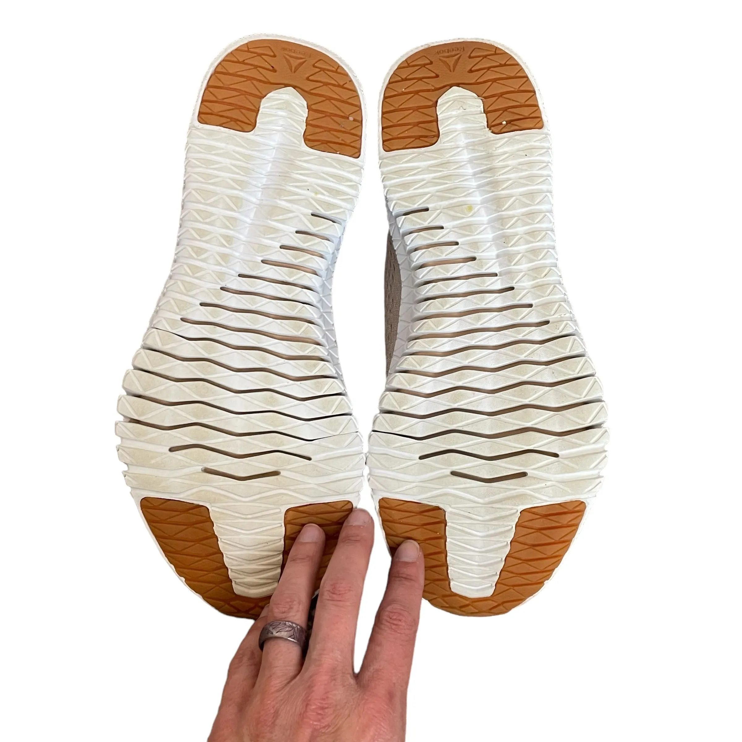 Reebok | Women's Tan and White Les Mills Flexago Crosstrainer Sneakers | Size: 8.5