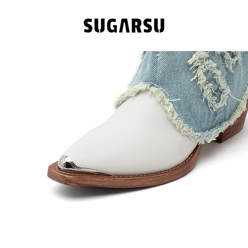 Removable Jeans Leg Pointed Toe Western Boots