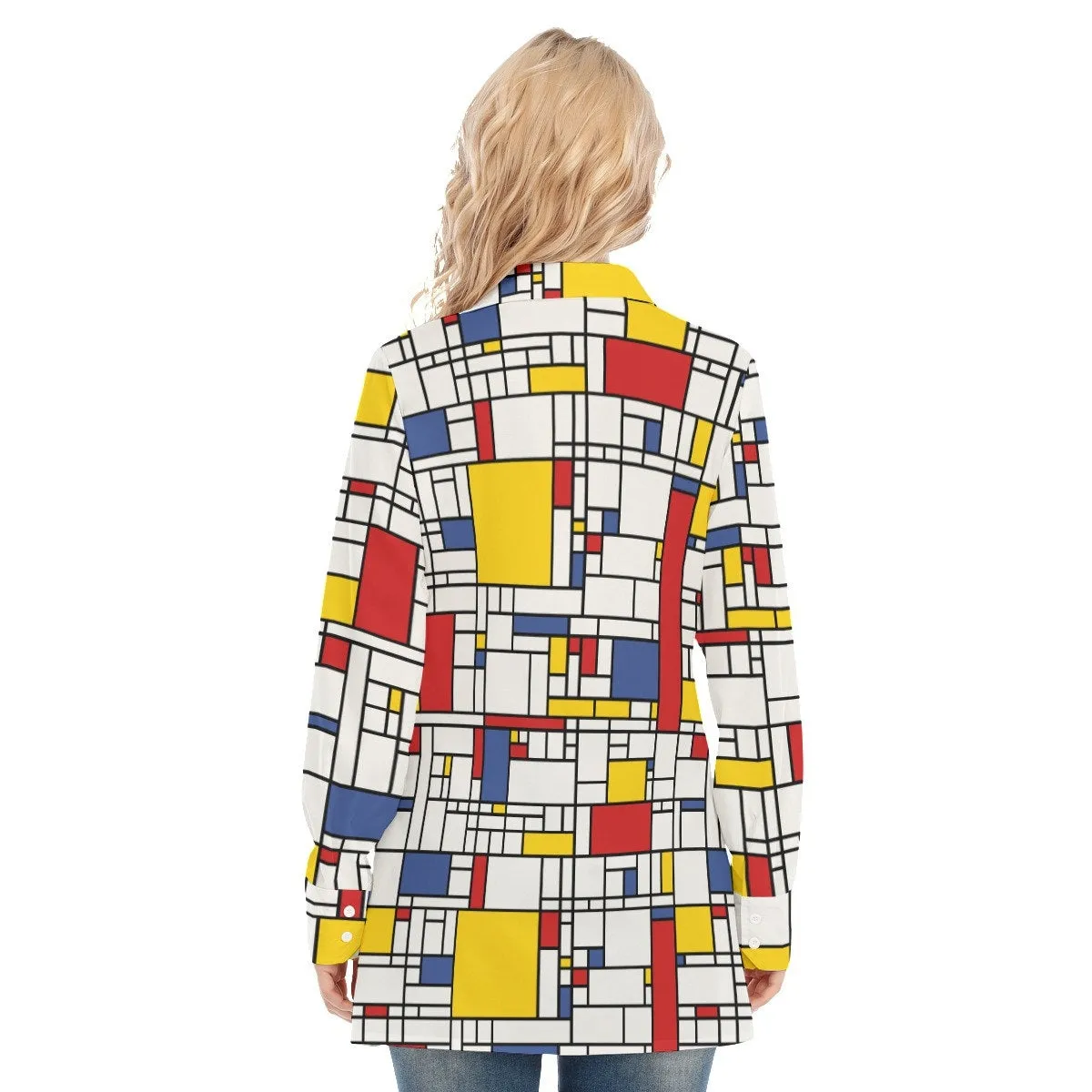 Retro Shirt, Mondrian Shirt, Mod Shirt, Women's Tops, Mod 60s style Shirt, Long Sleeve Shirt Women, Red Blue Yellow Shirt, Mosaic Shirt