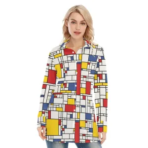 Retro Shirt, Mondrian Shirt, Mod Shirt, Women's Tops, Mod 60s style Shirt, Long Sleeve Shirt Women, Red Blue Yellow Shirt, Mosaic Shirt