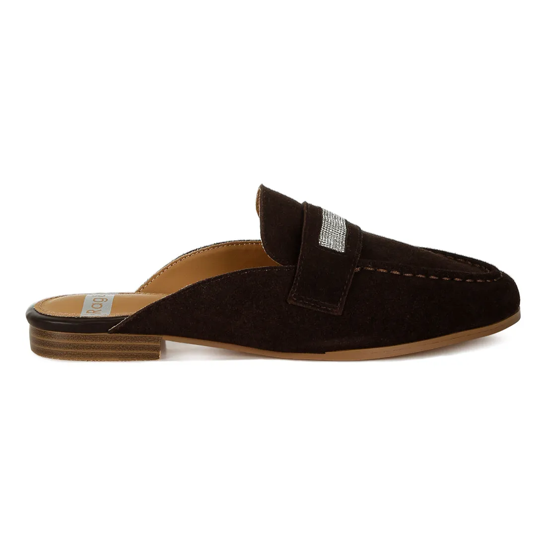 Rhinestone Strap Suede Mules