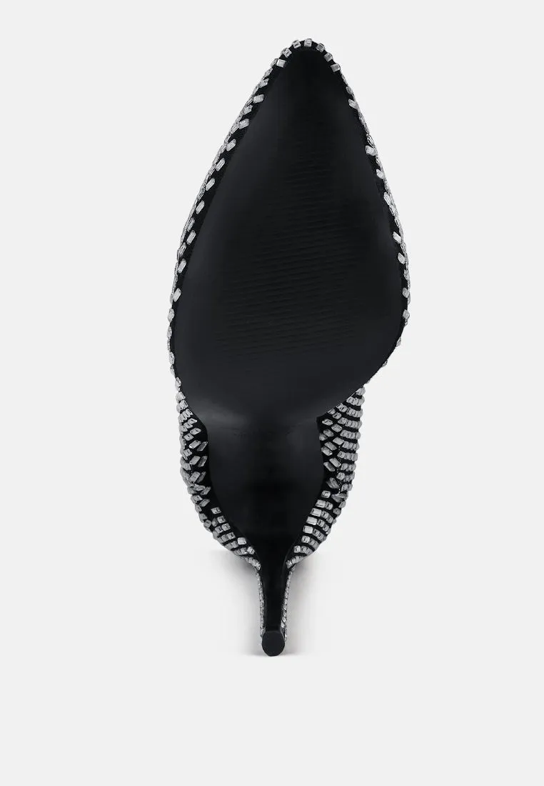 Rhinestones embellished mesh boots