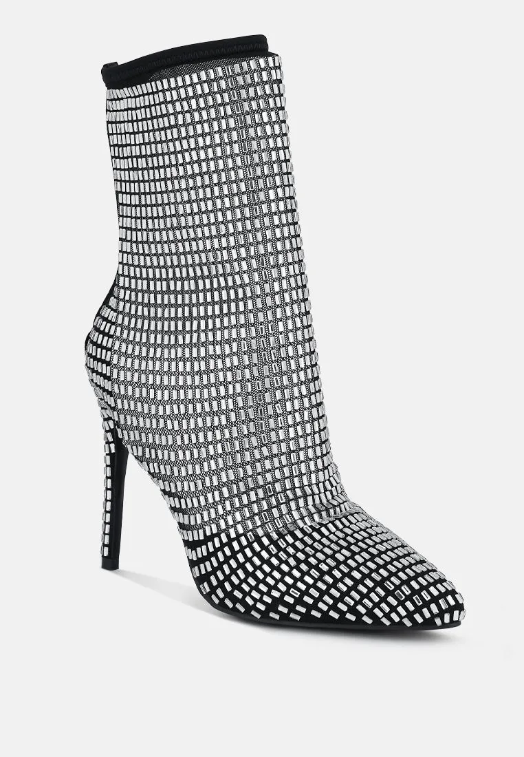 Rhinestones embellished mesh boots