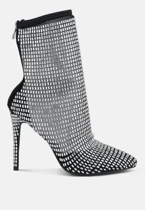 Rhinestones embellished mesh boots