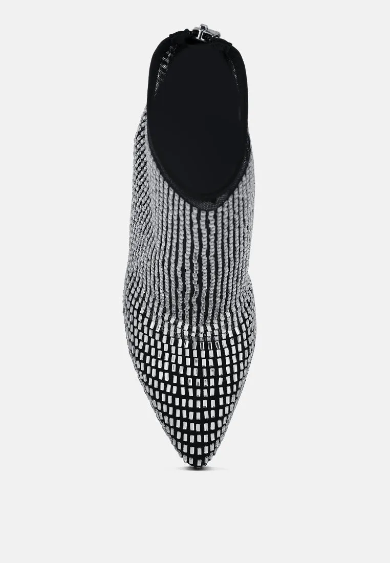 Rhinestones embellished mesh boots