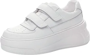 rismart Women's Leather Platform Sneakers High Heeled Hook and Loop Casual Shoes