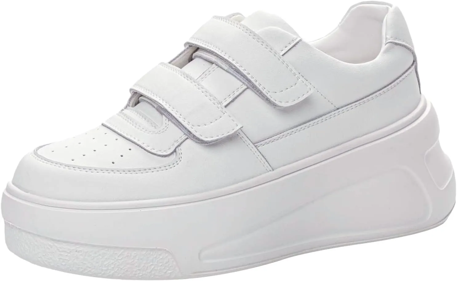 rismart Women's Leather Platform Sneakers High Heeled Hook and Loop Casual Shoes
