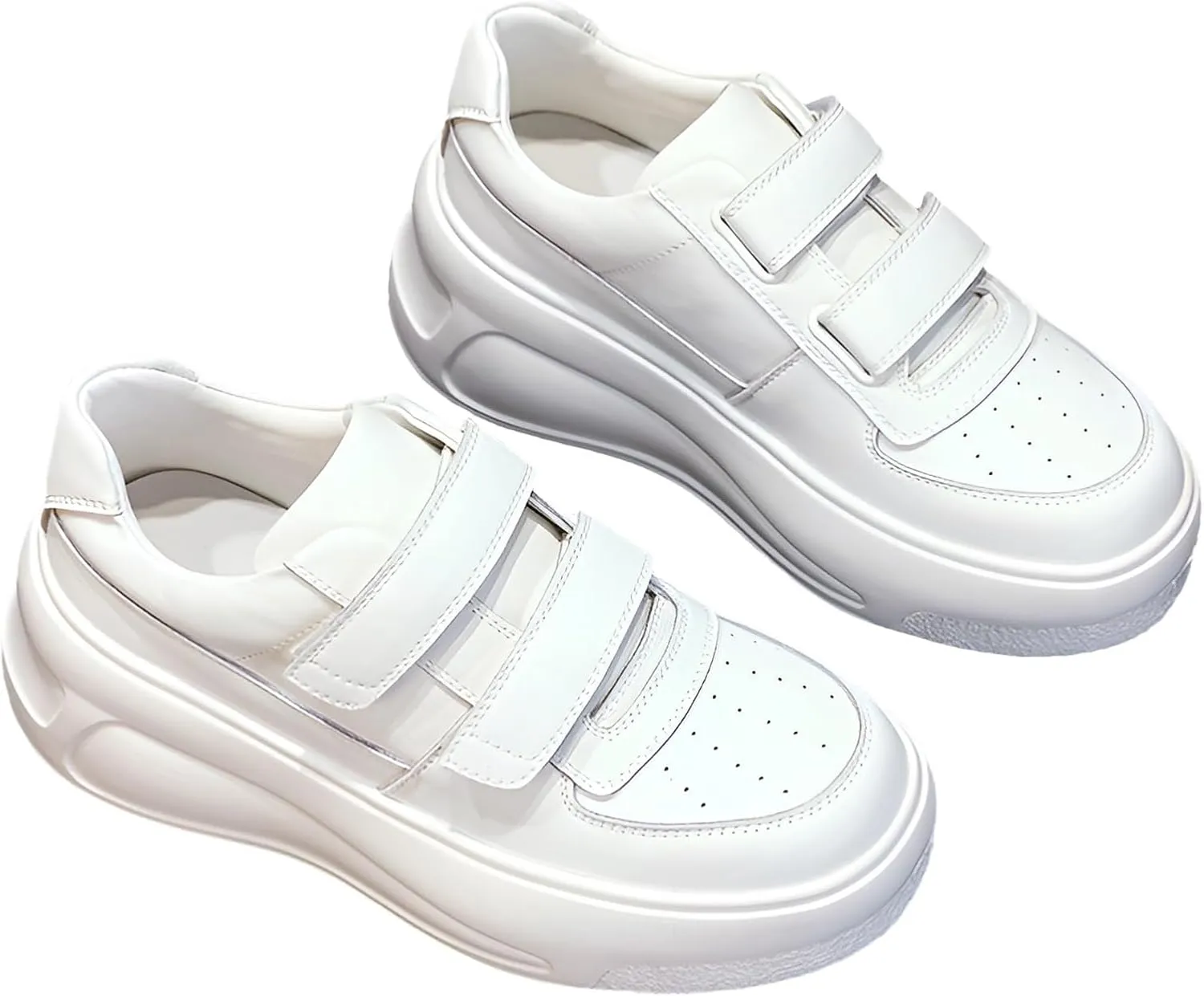 rismart Women's Leather Platform Sneakers High Heeled Hook and Loop Casual Shoes
