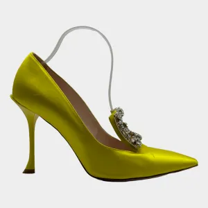 Roger Vivier women's yellow satin pumps with crystal buckles