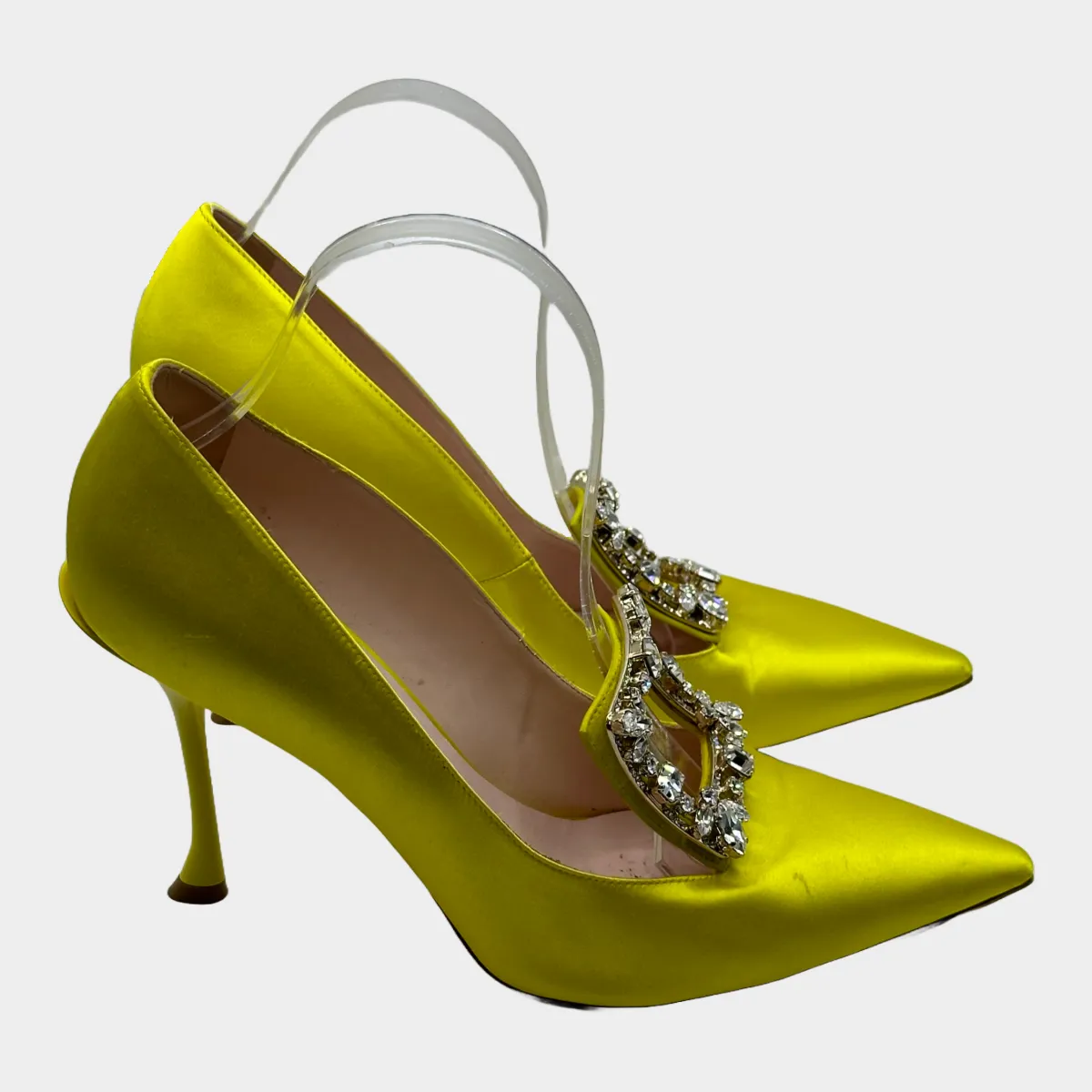 Roger Vivier women's yellow satin pumps with crystal buckles