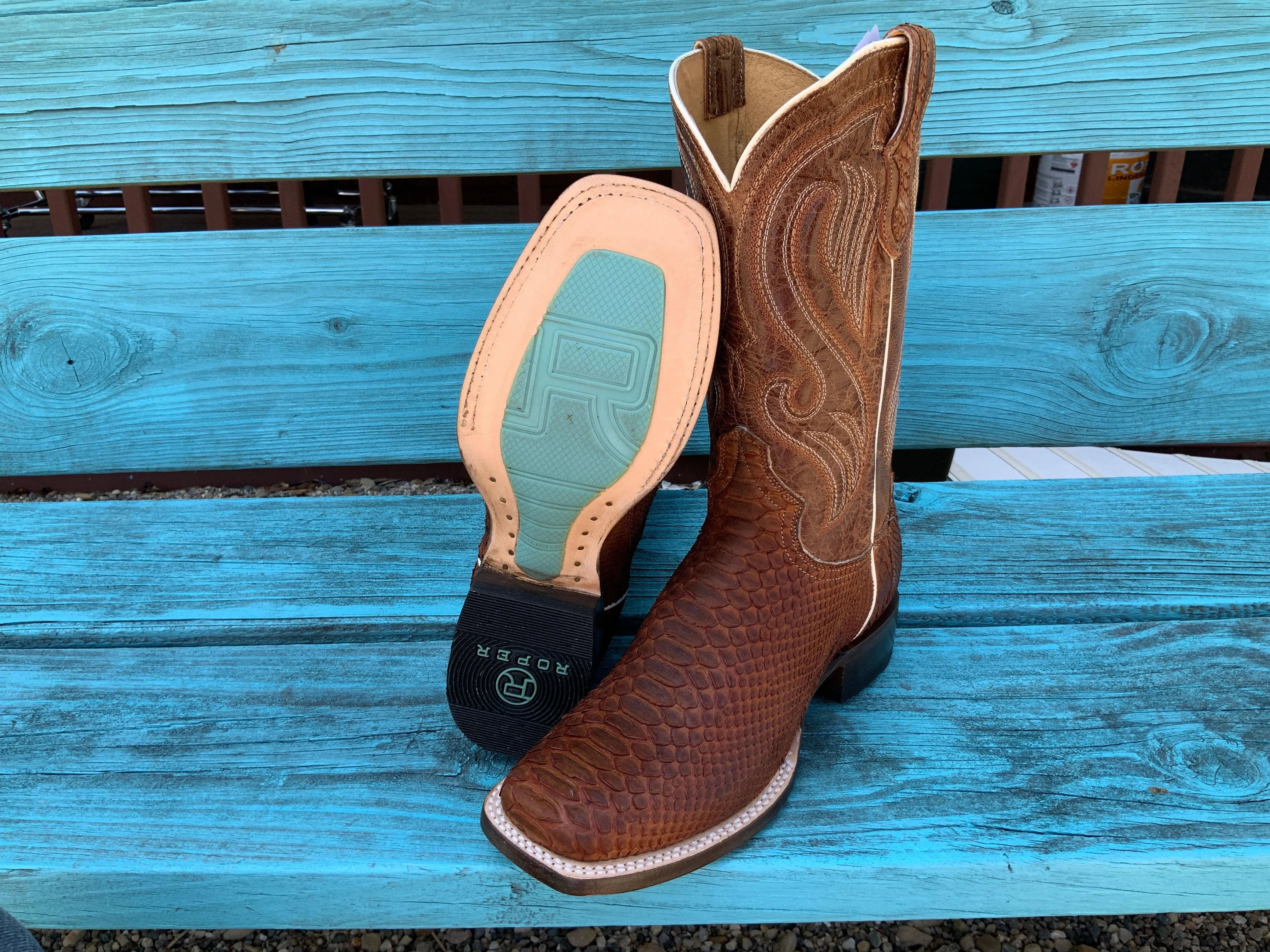 Roper Women's Cognac Brown Genuine Python Square Toe Cowgirl Boot 6510-8225