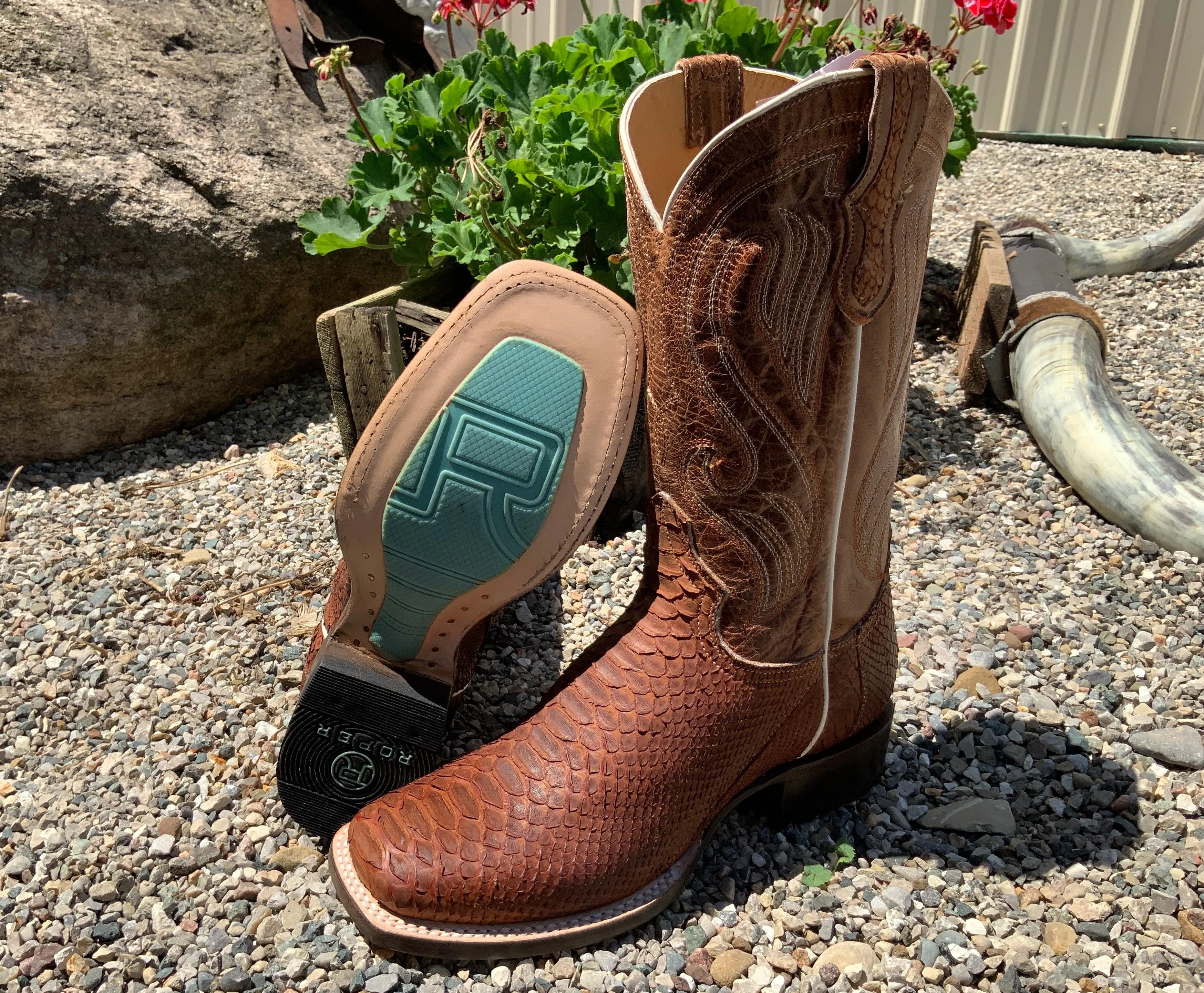 Roper Women's Cognac Brown Genuine Python Square Toe Cowgirl Boot 6510-8225