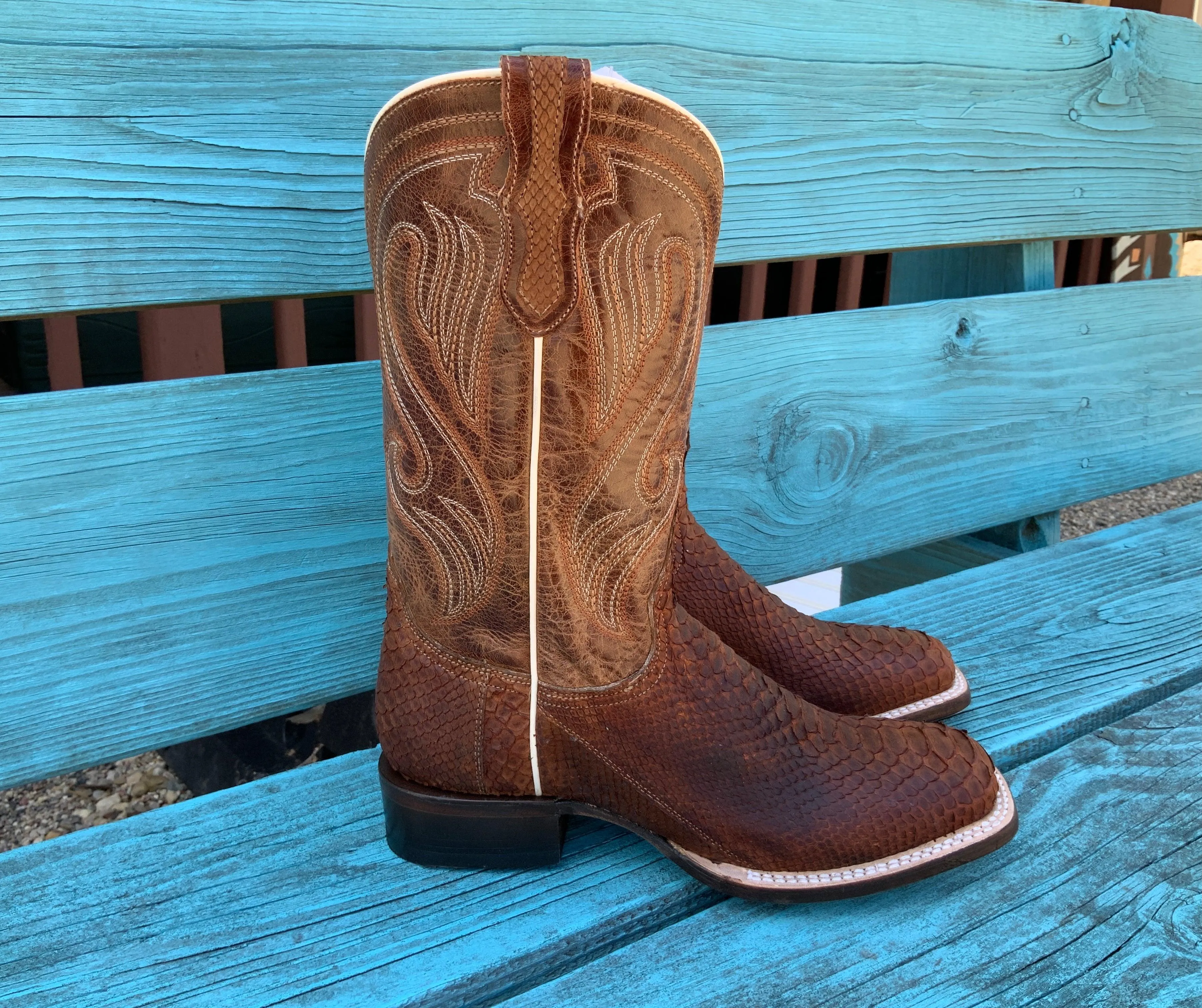 Roper Women's Cognac Brown Genuine Python Square Toe Cowgirl Boot 6510-8225