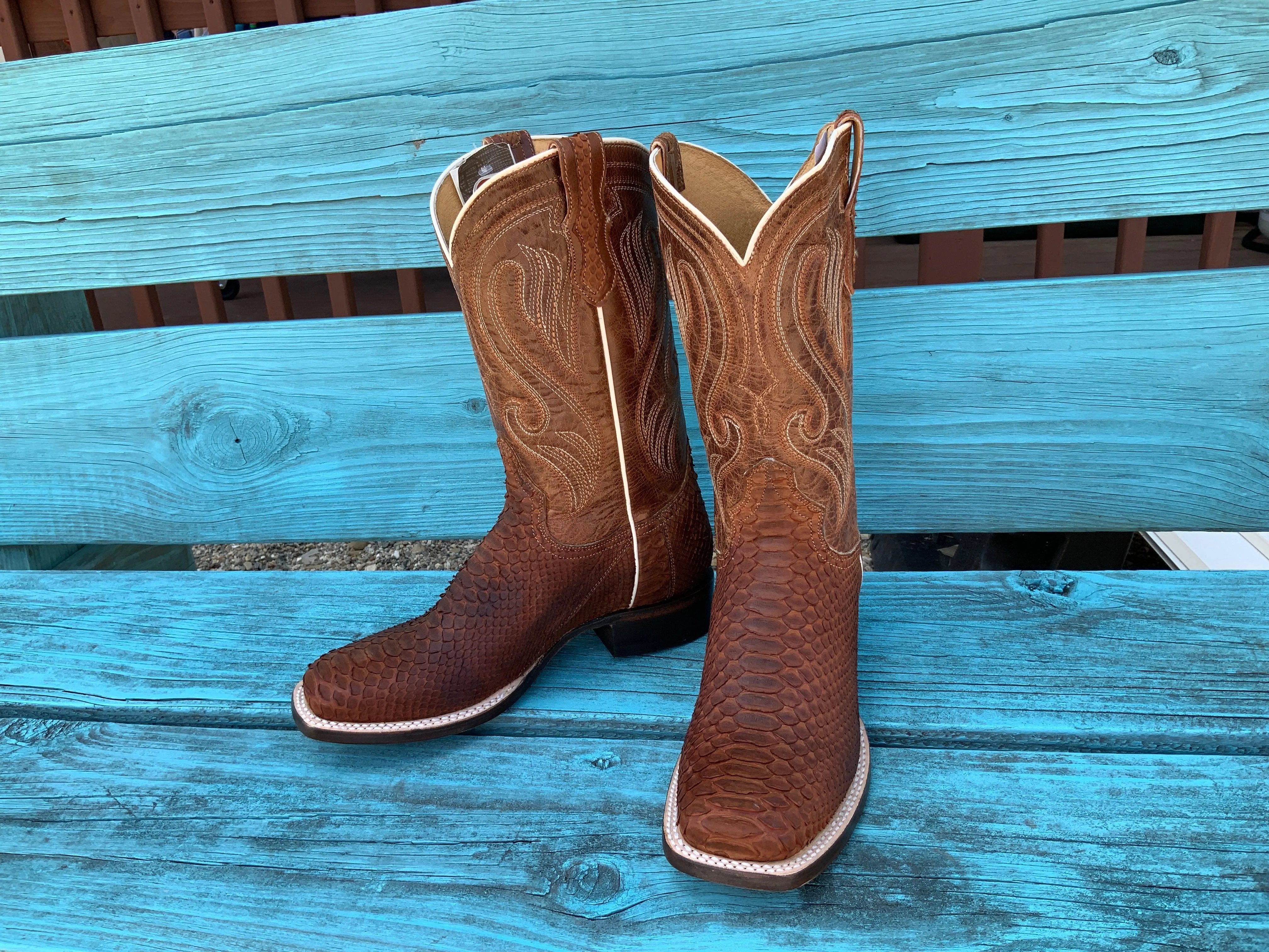 Roper Women's Cognac Brown Genuine Python Square Toe Cowgirl Boot 6510-8225