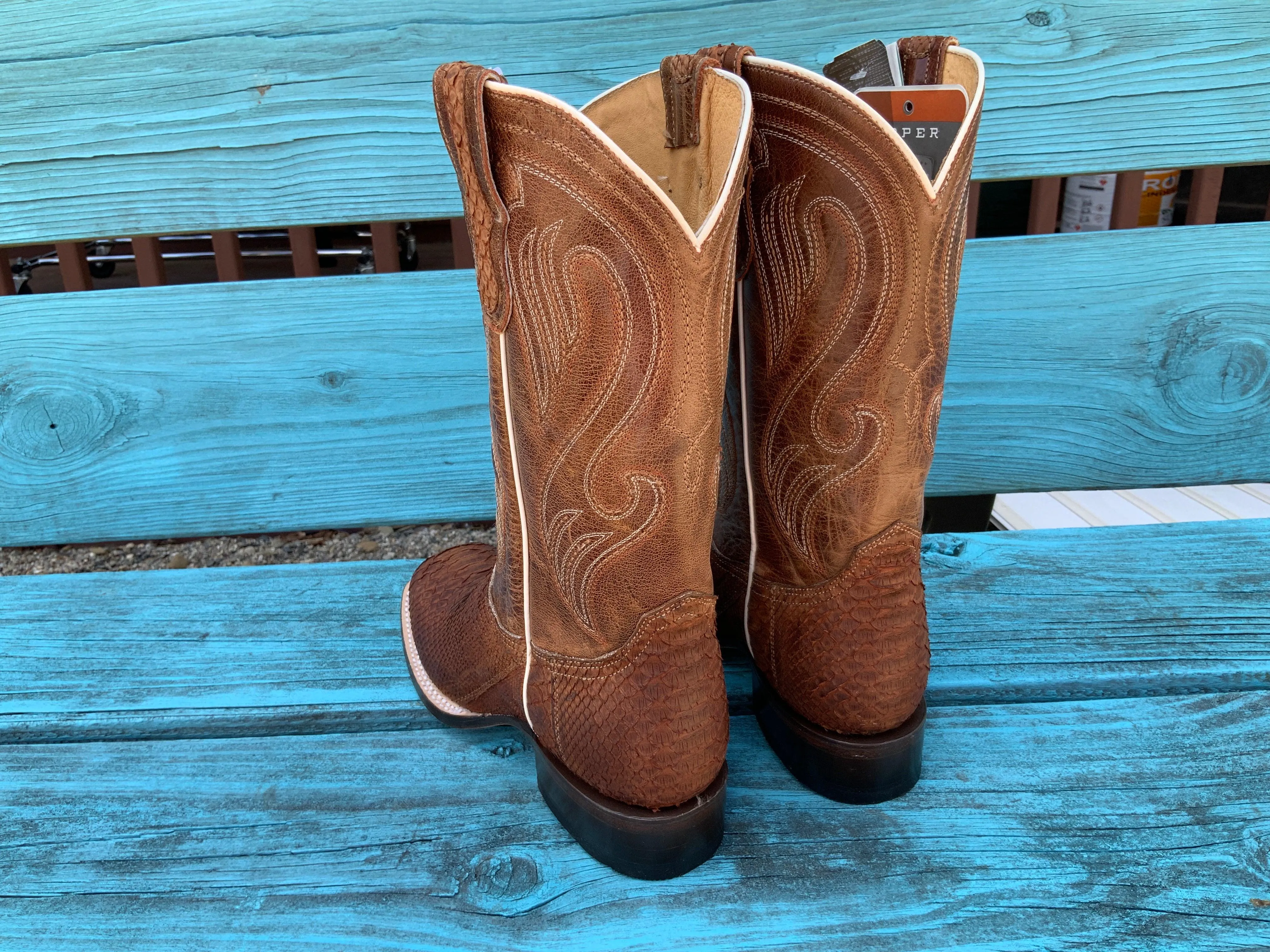 Roper Women's Cognac Brown Genuine Python Square Toe Cowgirl Boot 6510-8225