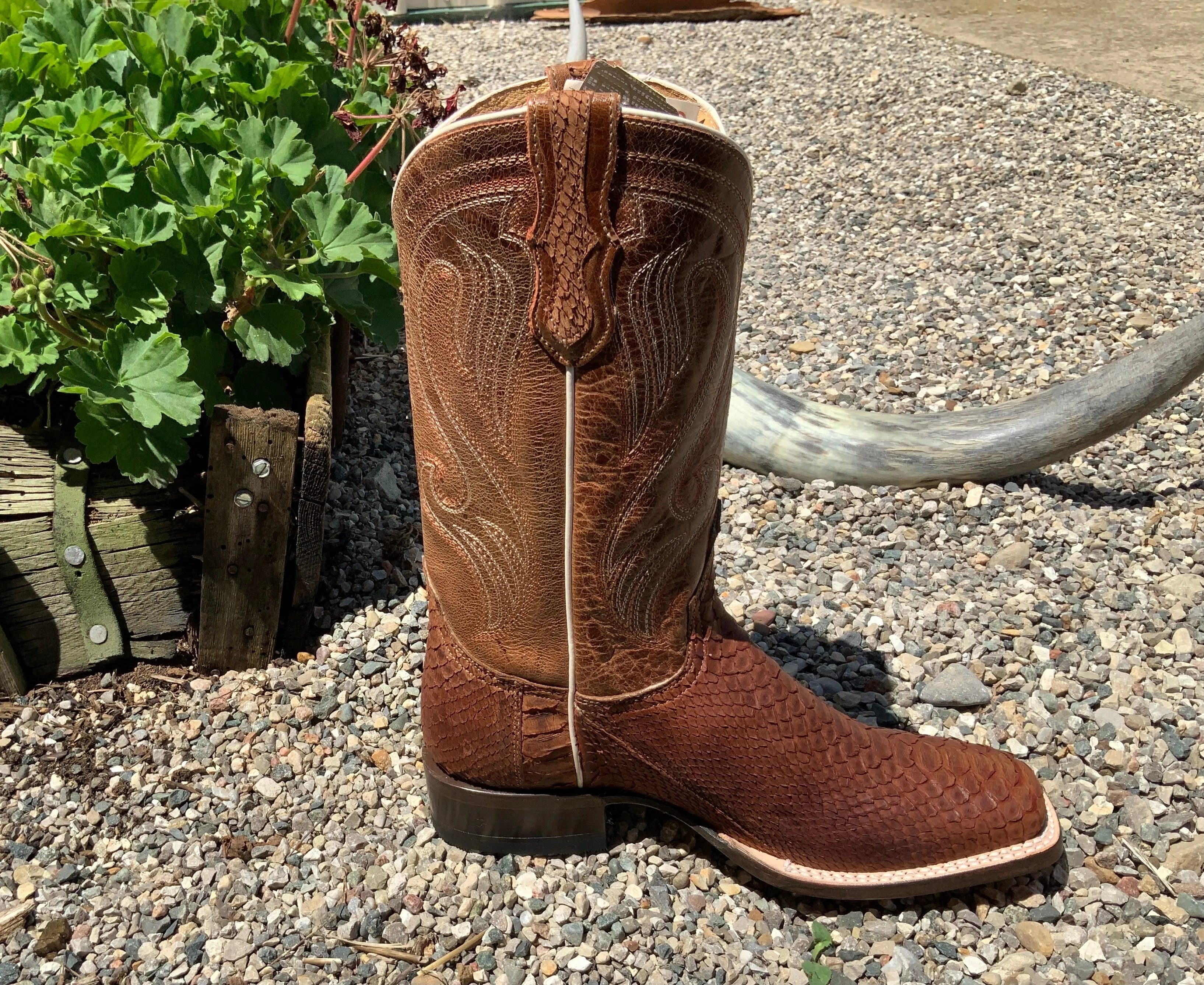Roper Women's Cognac Brown Genuine Python Square Toe Cowgirl Boot 6510-8225