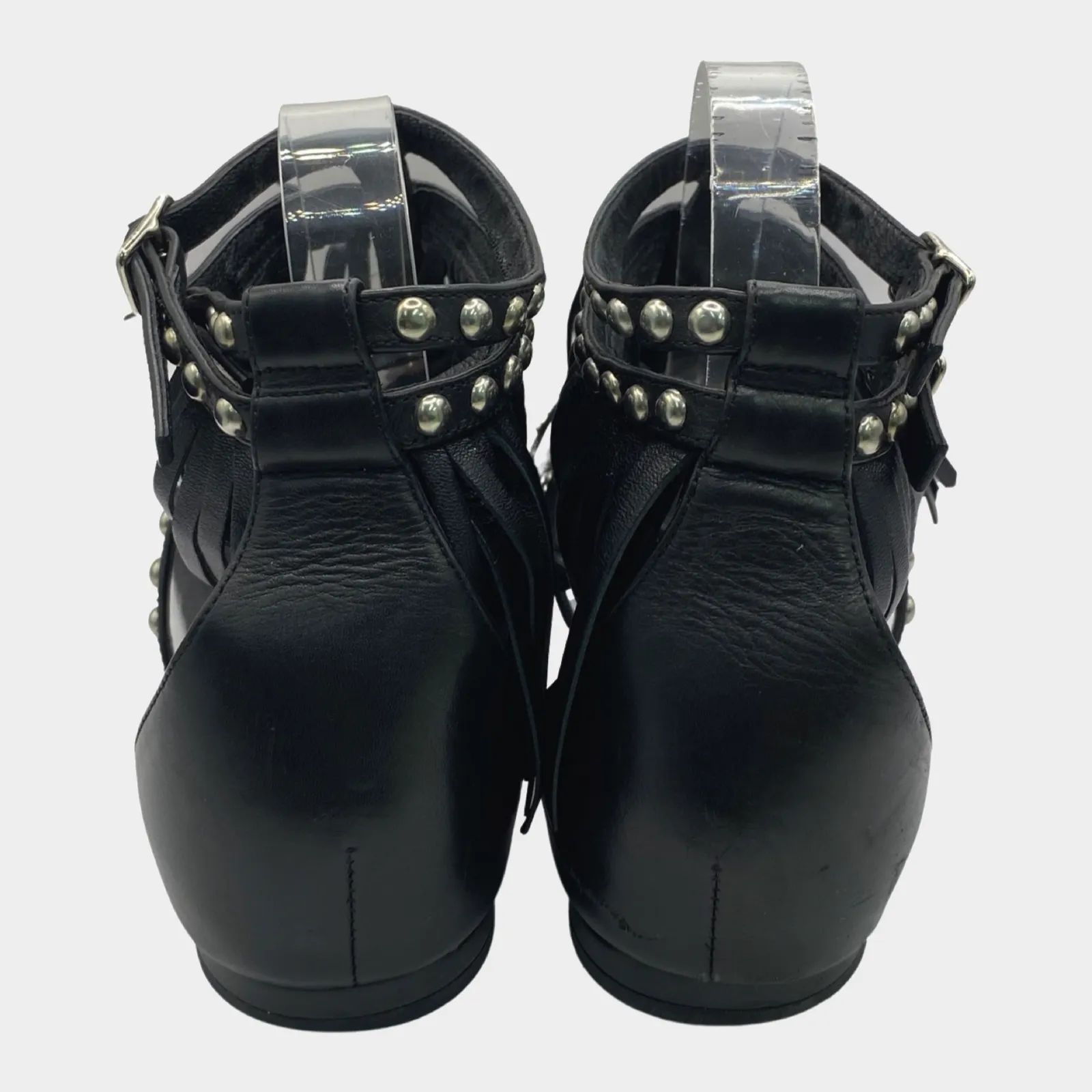 Saint Laurent women's black leather fringe gladiator sandals
