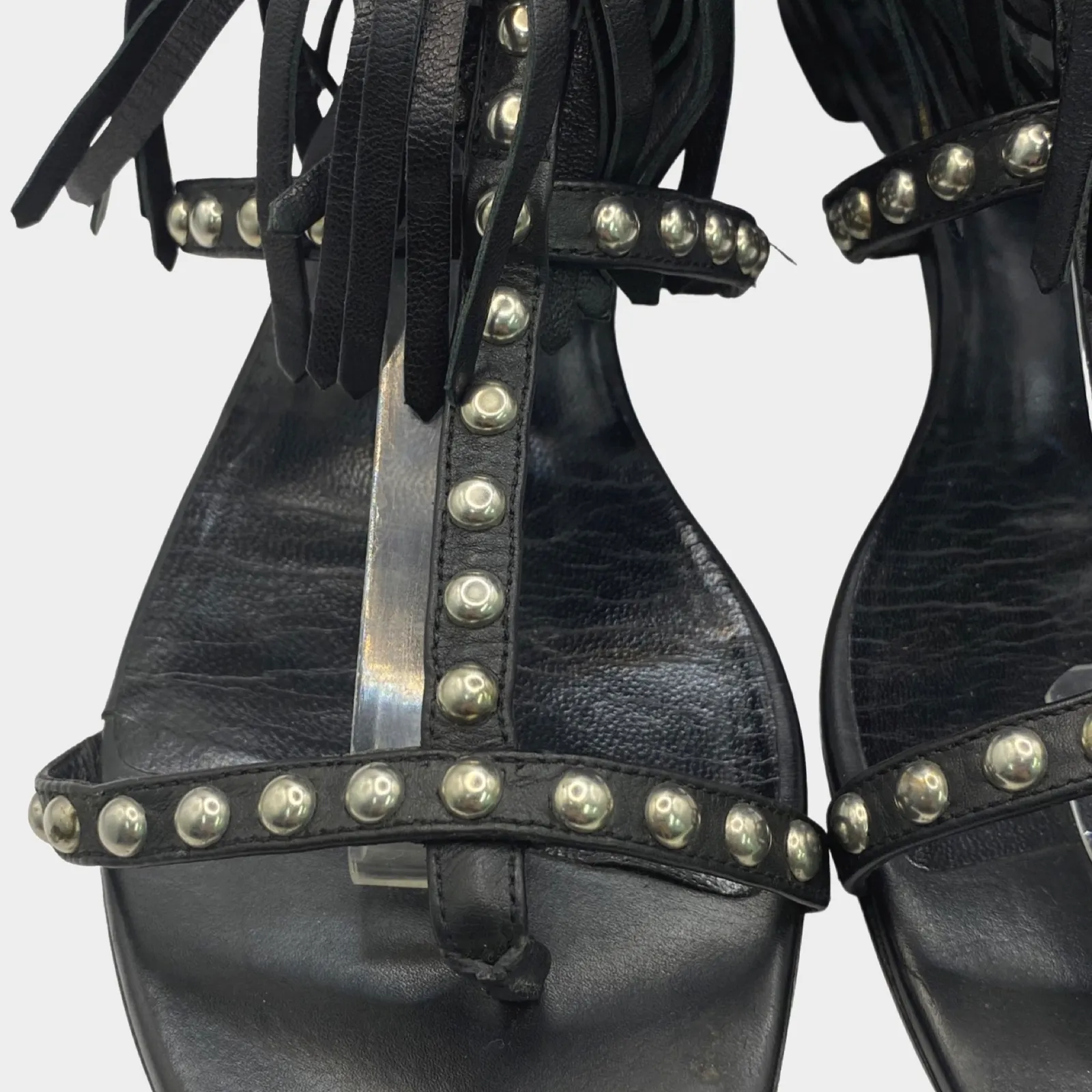 Saint Laurent women's black leather fringe gladiator sandals