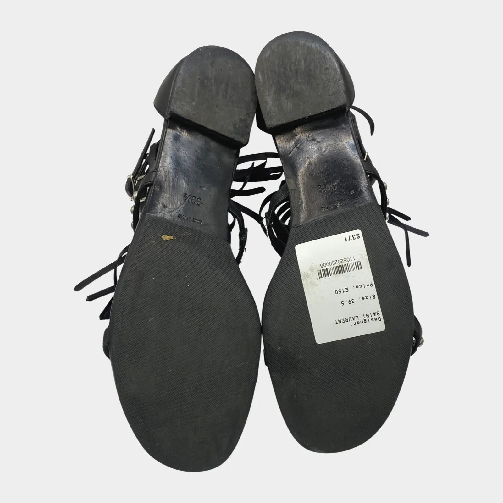 Saint Laurent women's black leather fringe gladiator sandals