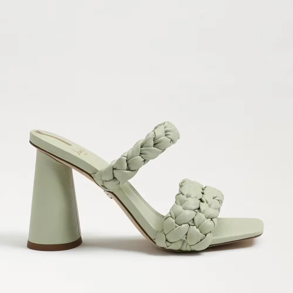 Sam Edelman Kendra Pistachio Leather Block Heel Square Toe Slip On Fashion Mules