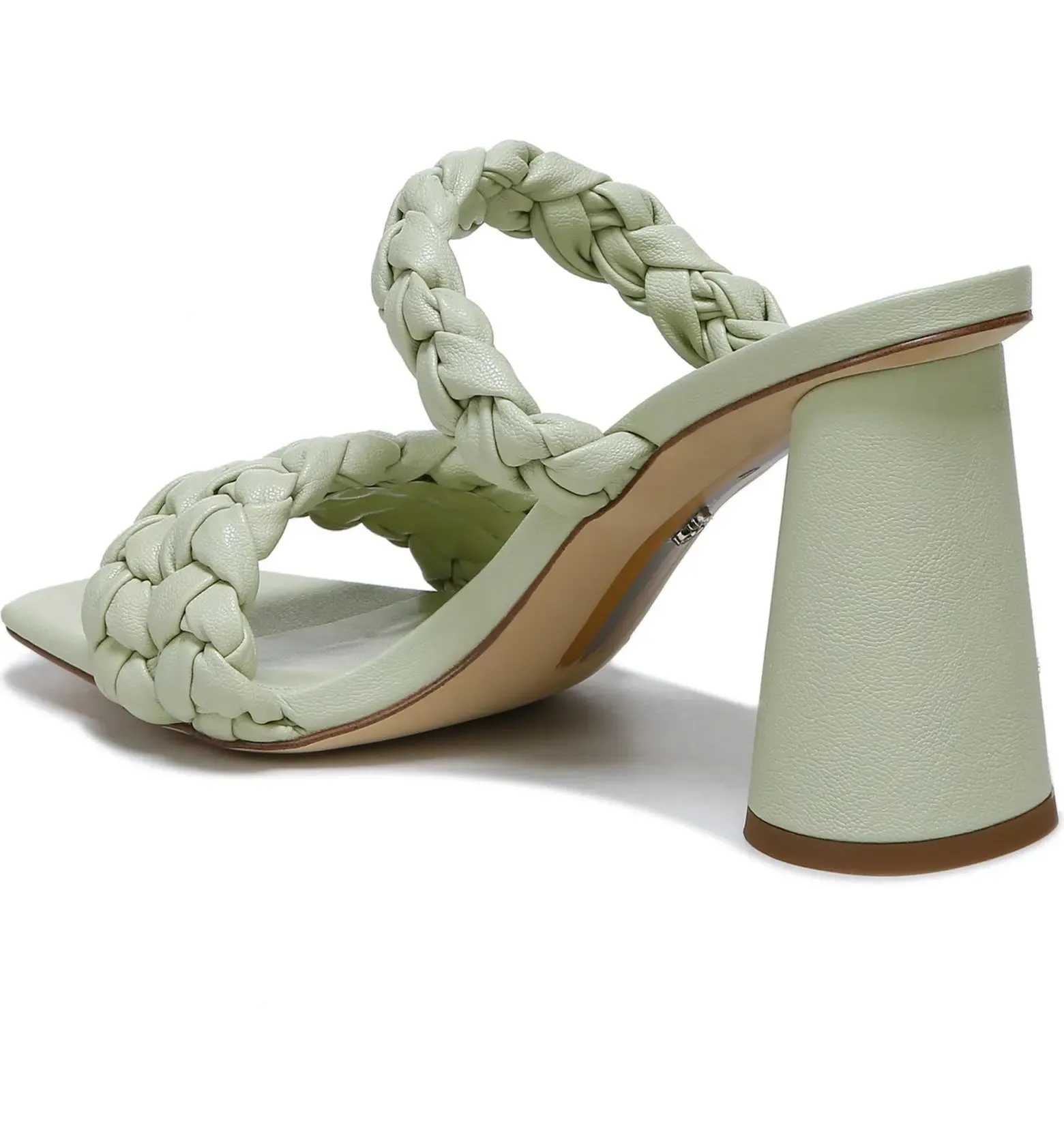 Sam Edelman Kendra Pistachio Leather Block Heel Square Toe Slip On Fashion Mules