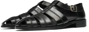 Santimon Men's Leather Sandals, Braided Strap Design with Adjustable Buckle, Comfortable and Stylish Closed-Toe Summer Casual Shoes