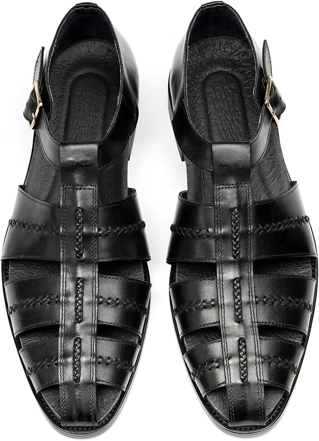 Santimon Men's Leather Sandals, Braided Strap Design with Adjustable Buckle, Comfortable and Stylish Closed-Toe Summer Casual Shoes