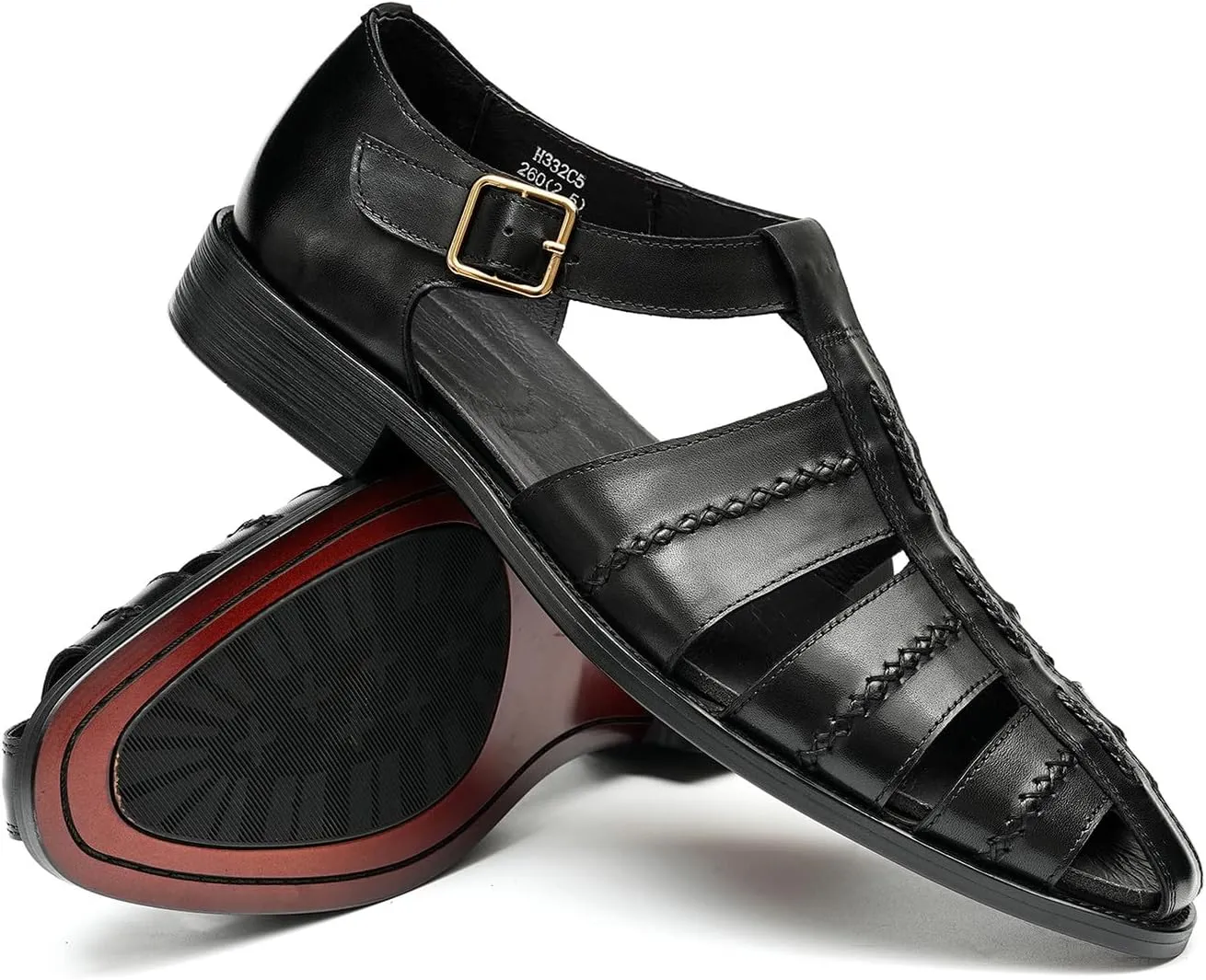 Santimon Men's Leather Sandals, Braided Strap Design with Adjustable Buckle, Comfortable and Stylish Closed-Toe Summer Casual Shoes