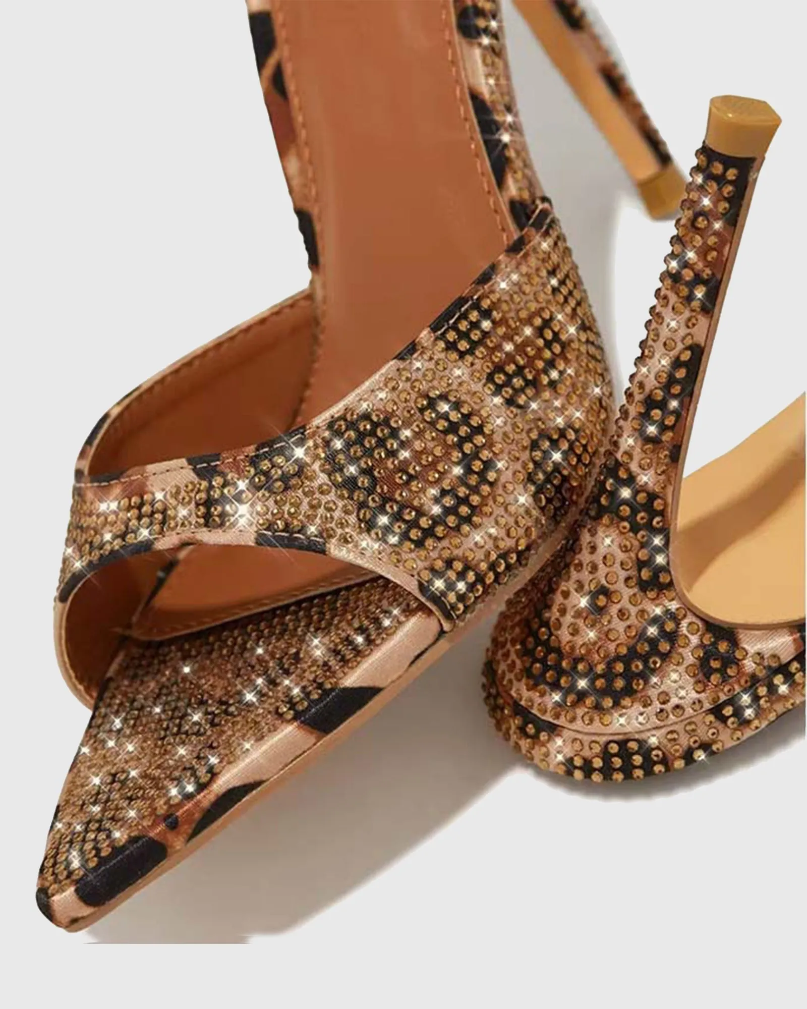 Saya Leopard Print Rhinestone Slippers In Brown