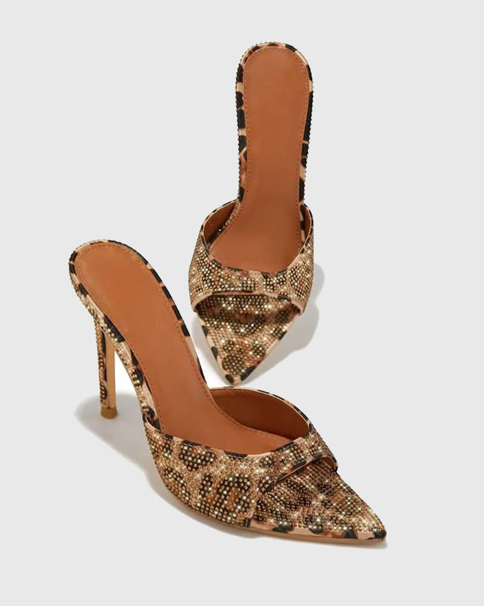 Saya Leopard Print Rhinestone Slippers In Brown