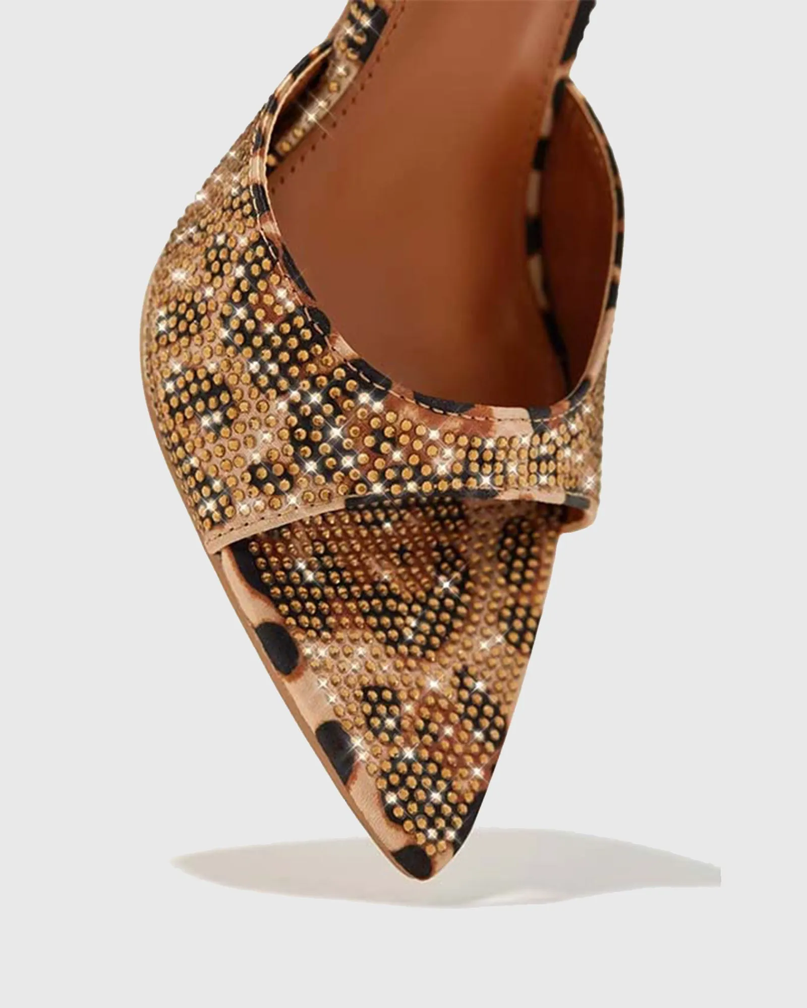 Saya Leopard Print Rhinestone Slippers In Brown