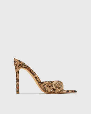 Saya Leopard Print Rhinestone Slippers In Brown