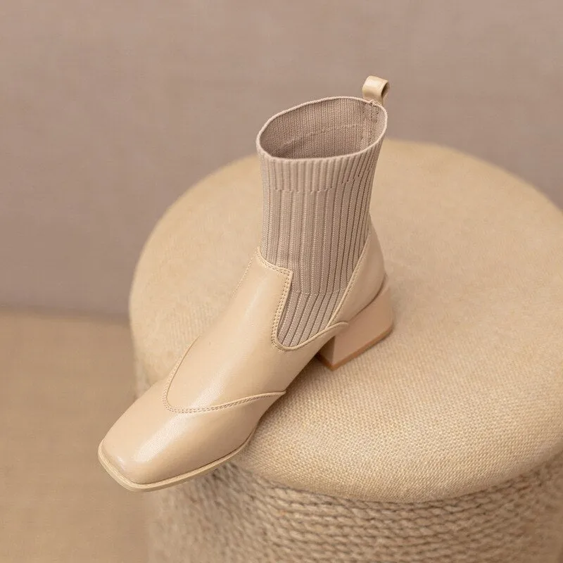 sealbeer Autumn Winter New Ankle Socks Shoes Women Fashion Large Size  Knitted Short Boots Women Slip On High Heels