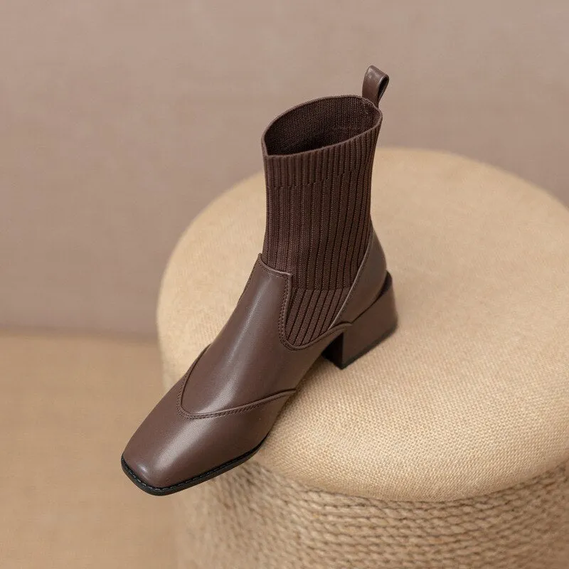 sealbeer Autumn Winter New Ankle Socks Shoes Women Fashion Large Size  Knitted Short Boots Women Slip On High Heels