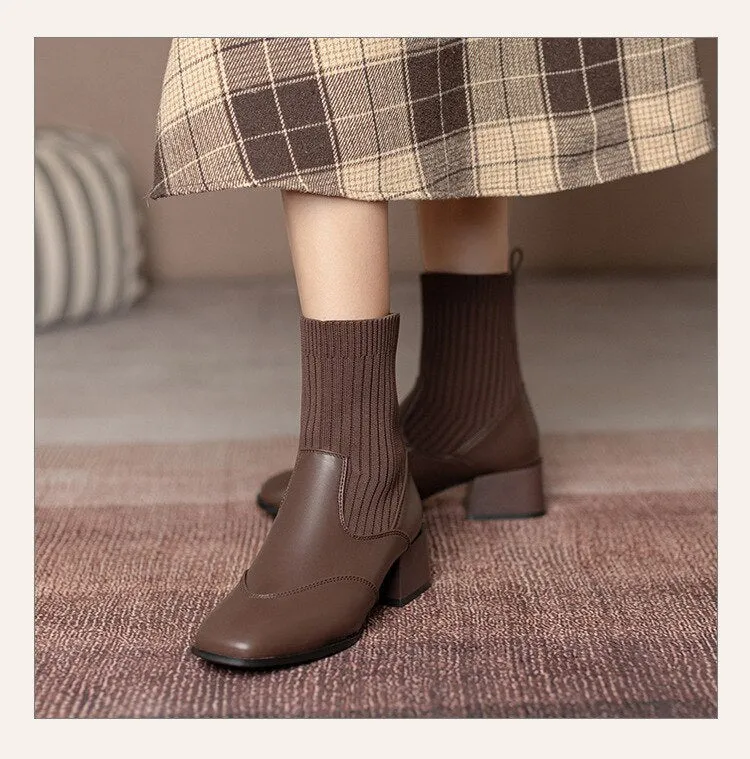 sealbeer Autumn Winter New Ankle Socks Shoes Women Fashion Large Size  Knitted Short Boots Women Slip On High Heels