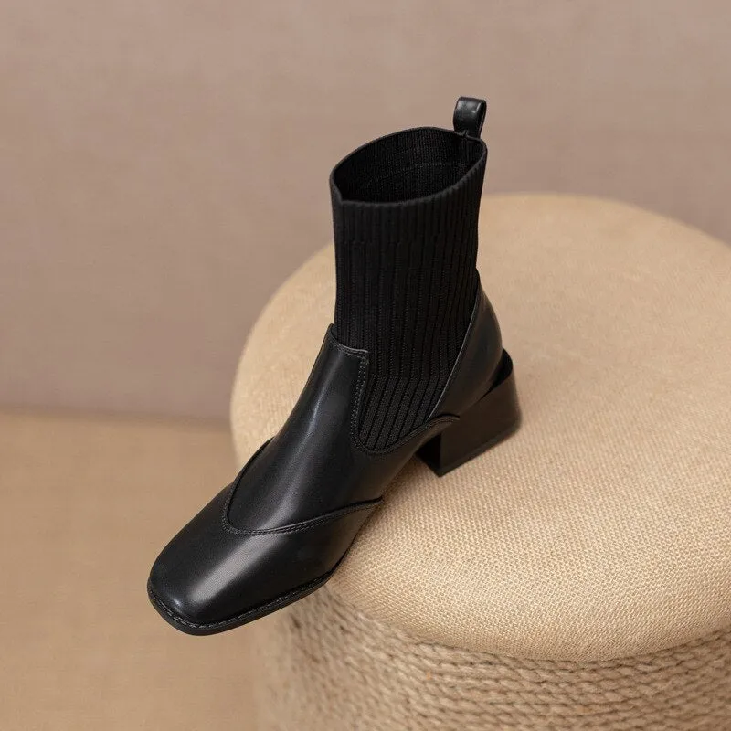 sealbeer Autumn Winter New Ankle Socks Shoes Women Fashion Large Size  Knitted Short Boots Women Slip On High Heels