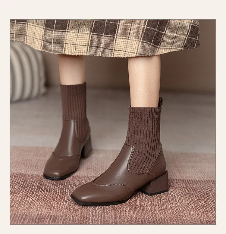 sealbeer Autumn Winter New Ankle Socks Shoes Women Fashion Large Size  Knitted Short Boots Women Slip On High Heels