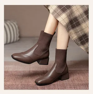 sealbeer Autumn Winter New Ankle Socks Shoes Women Fashion Large Size  Knitted Short Boots Women Slip On High Heels
