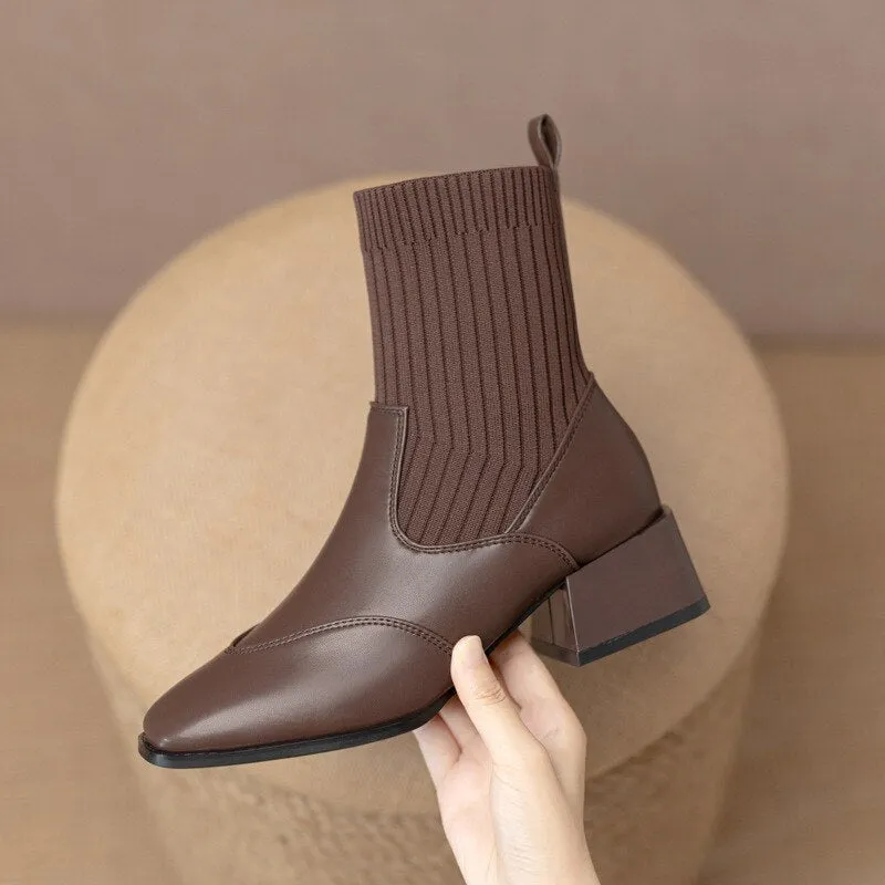 sealbeer Autumn Winter New Ankle Socks Shoes Women Fashion Large Size  Knitted Short Boots Women Slip On High Heels