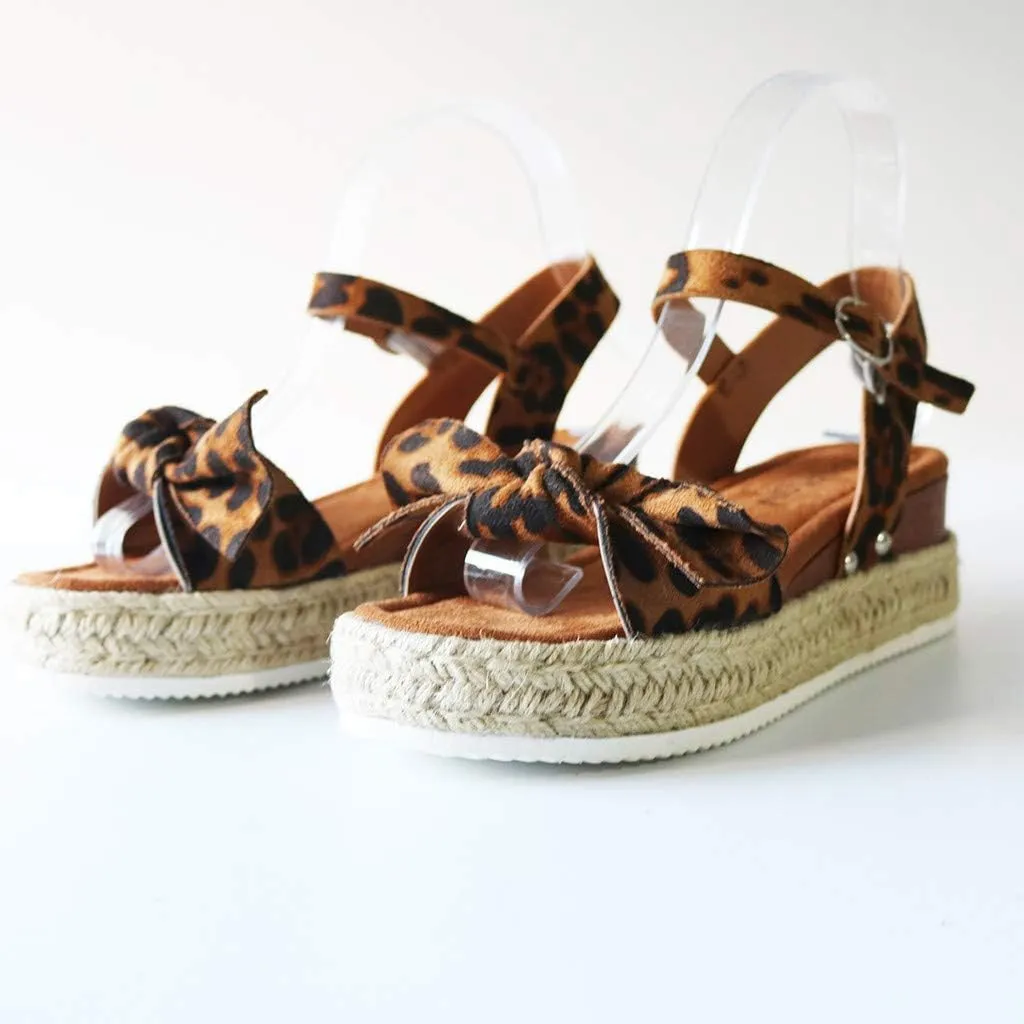 Shoes Open Toe Flower Women's Ladies Fashion Solid Leopard Wedges Bowknot Sandals Casual Shoes