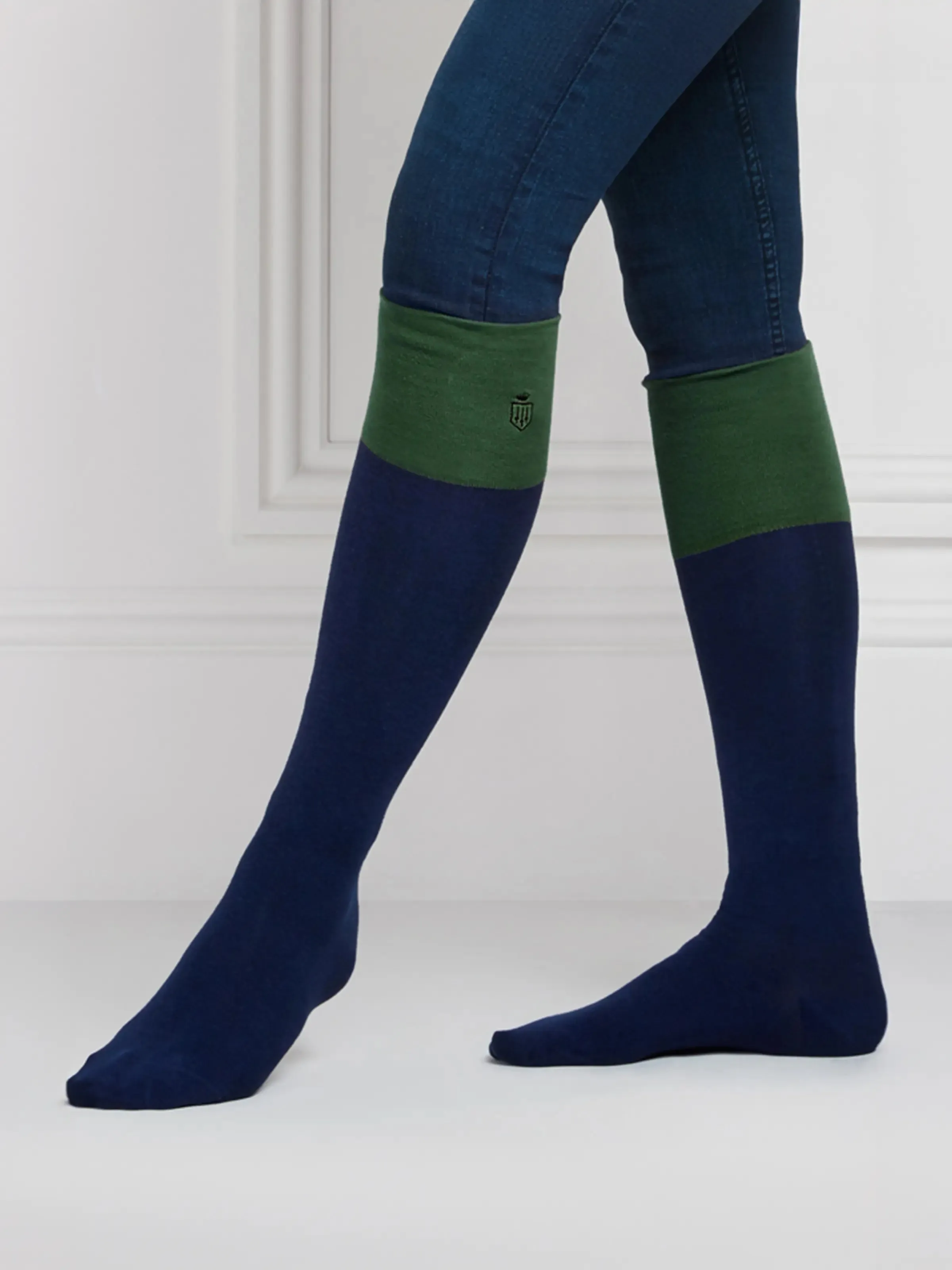 Signature Women's Knee High Socks - Navy & Forest Green
