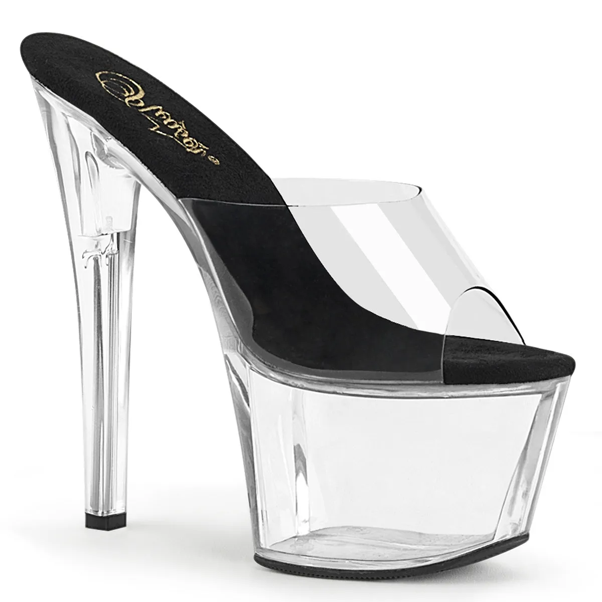 SKY-301 7" Heel Clear and Black Pole Dancer Heels